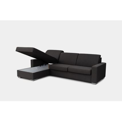 Canapé d'angle convertible en L LEKA gauche marron avec espace de rangement, idéal pour un couchage quotidien