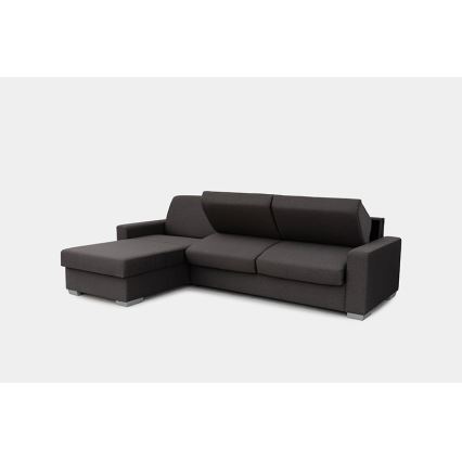 Canapé d'angle convertible en L LEKA gauche marron avec espace de rangement, idéal pour un couchage quotidien