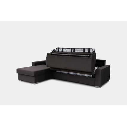 Canapé d'angle convertible en L LEKA gauche marron avec espace de rangement, idéal pour un couchage quotidien