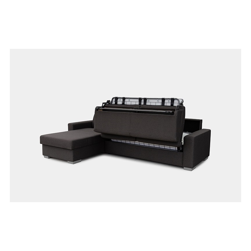 Canapé d'angle convertible en L LEKA gauche marron avec espace de rangement, idéal pour un couchage quotidien