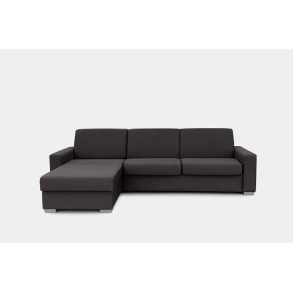 Canapé d'angle convertible en L LEKA gauche marron avec espace de rangement, idéal pour un couchage quotidien