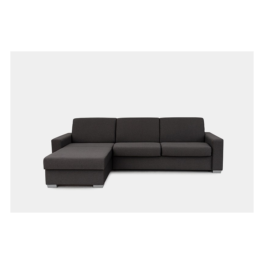 Canapé d'angle convertible en L LEKA gauche marron avec espace de rangement, idéal pour un couchage quotidien