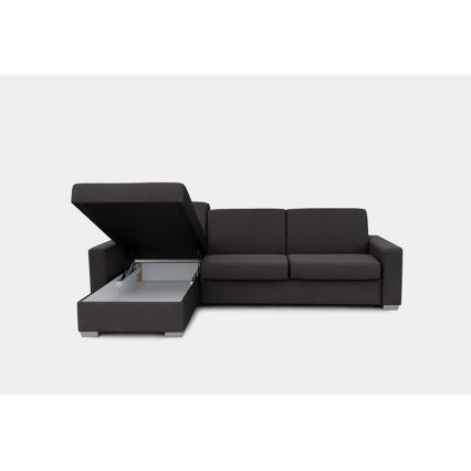 Canapé d'angle convertible en L LEKA gauche marron avec espace de rangement, idéal pour un couchage quotidien