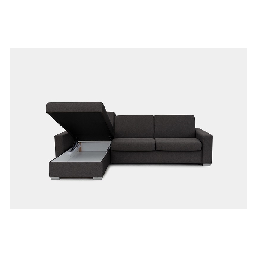 Canapé d'angle convertible en L LEKA gauche marron avec espace de rangement, idéal pour un couchage quotidien