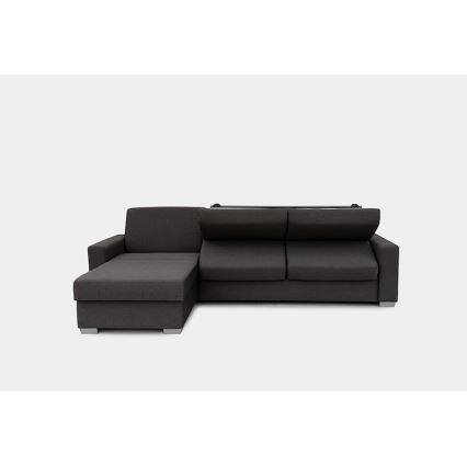Canapé d'angle convertible en L LEKA gauche marron avec espace de rangement, idéal pour un couchage quotidien