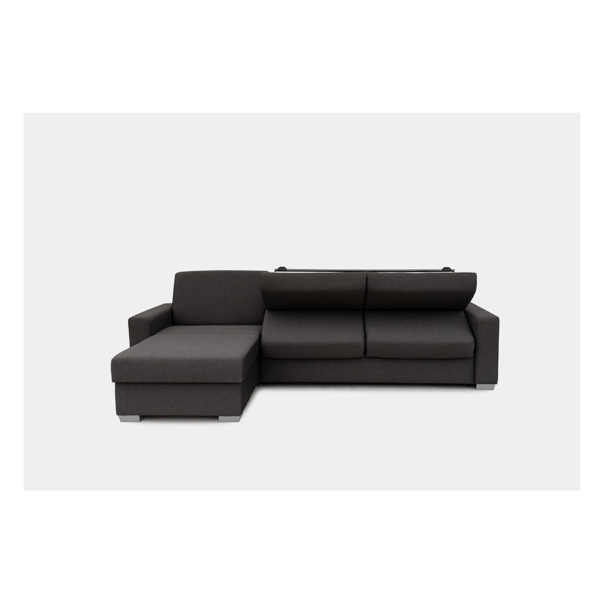 Canapé d'angle convertible en L LEKA gauche marron avec espace de rangement, idéal pour un couchage quotidien