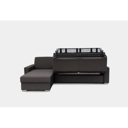 Canapé d'angle convertible en L LEKA gauche marron avec espace de rangement, idéal pour un couchage quotidien