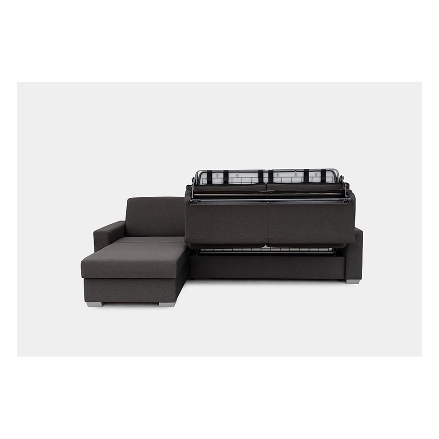 Canapé d'angle convertible en L LEKA gauche marron avec espace de rangement, idéal pour un couchage quotidien