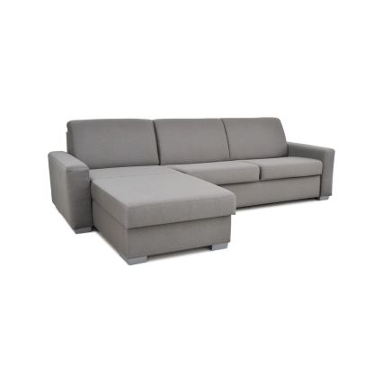 Canapé d'angle convertible en L LEKA gauche gris avec espace de rangement, idéal pour un couchage quotidien