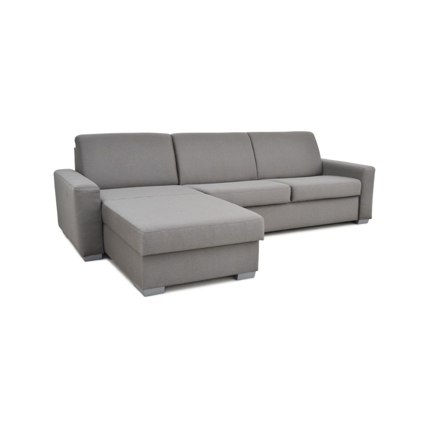 Canapé d'angle convertible en L LEKA gauche gris avec espace de rangement, idéal pour un couchage quotidien