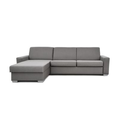 Canapé d'angle convertible en L LEKA gauche gris avec espace de rangement, idéal pour un couchage quotidien