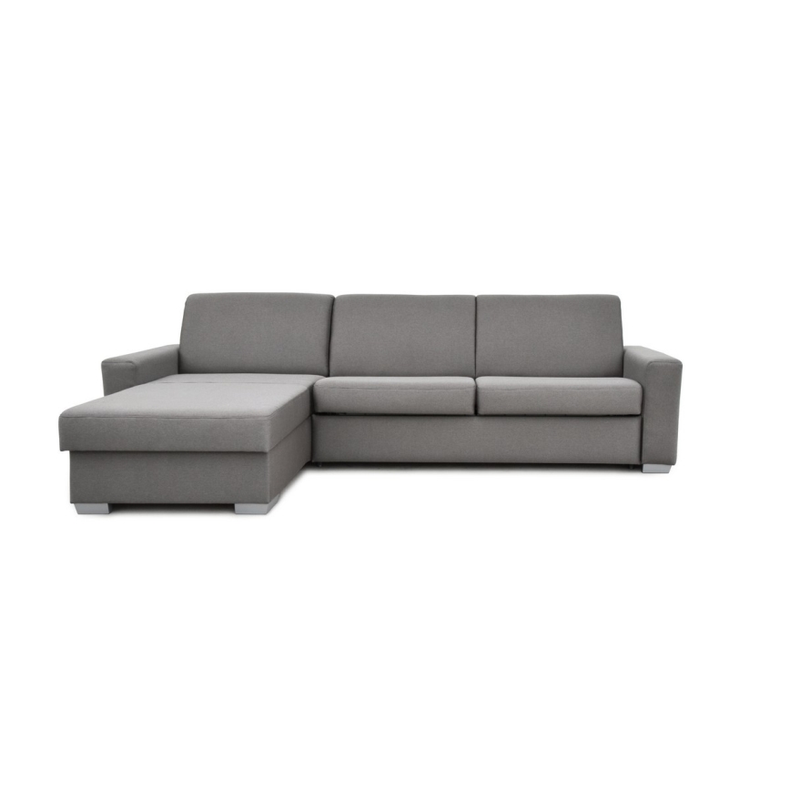 Canapé d'angle convertible en L LEKA gauche gris avec espace de rangement, idéal pour un couchage quotidien