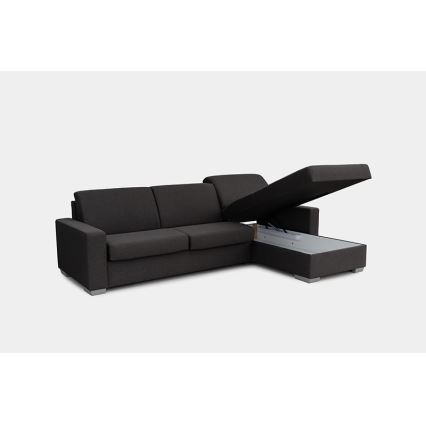 Canapé d'angle convertible en L LEKA droit marron avec rangement, idéal pour un couchage quotidien