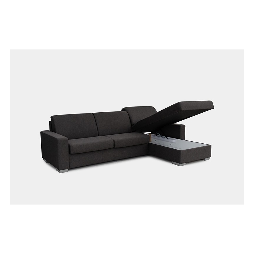 Canapé d'angle convertible en L LEKA droit marron avec rangement, idéal pour un couchage quotidien