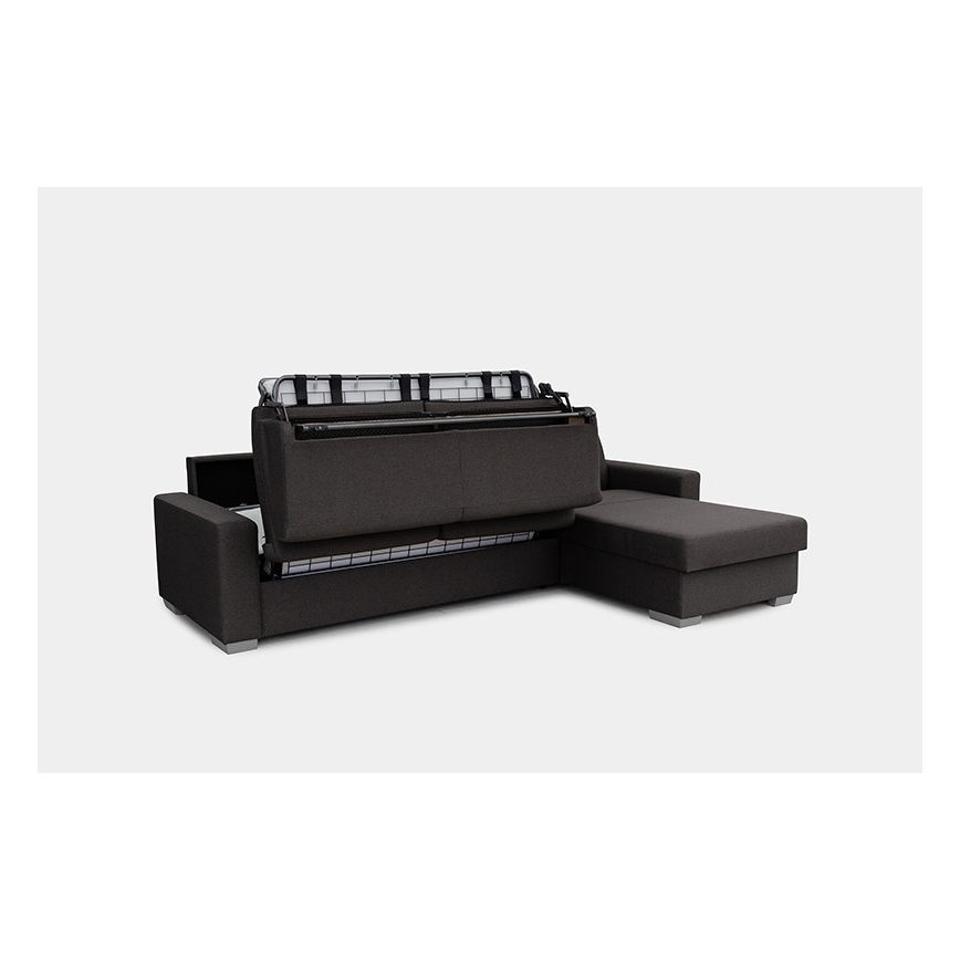 Canapé d'angle convertible en L LEKA droit marron avec rangement, idéal pour un couchage quotidien