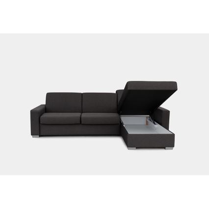 Canapé d'angle convertible en L LEKA droit marron avec rangement, idéal pour un couchage quotidien