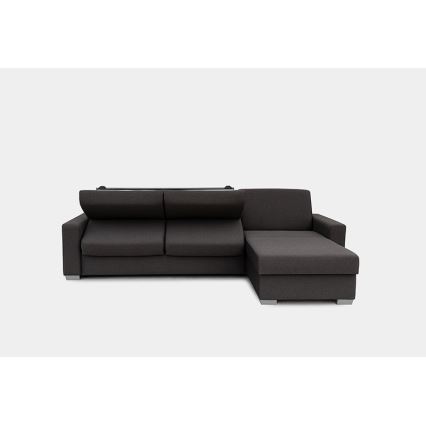 Canapé d'angle convertible en L LEKA droit marron avec rangement, idéal pour un couchage quotidien