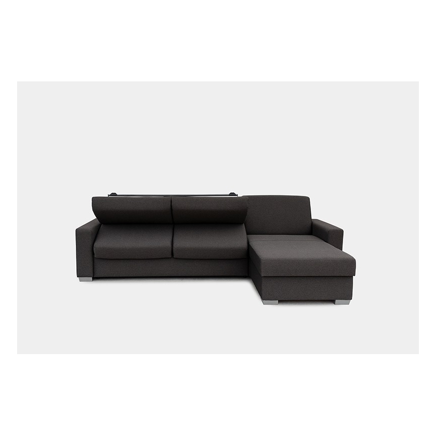 Canapé d'angle convertible en L LEKA droit marron avec rangement, idéal pour un couchage quotidien