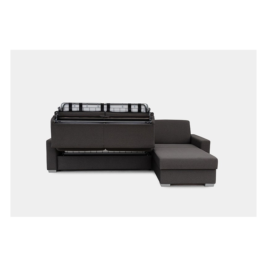 Canapé d'angle convertible en L LEKA droit marron avec rangement, idéal pour un couchage quotidien