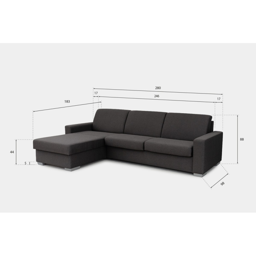 Canapé d'angle convertible en L LEKA droit marron avec rangement, idéal pour un couchage quotidien