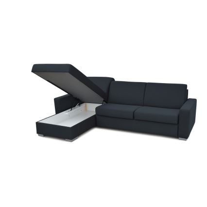 Canapé d'angle convertible en L LEKA gauche bleu avec rangement, idéal pour un couchage quotidien