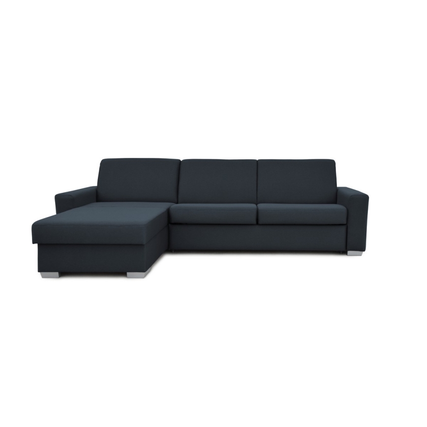 Canapé d'angle convertible en L LEKA gauche bleu avec rangement, idéal pour un couchage quotidien