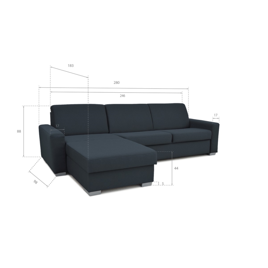 Canapé d'angle convertible en L LEKA gauche bleu avec rangement, idéal pour un couchage quotidien