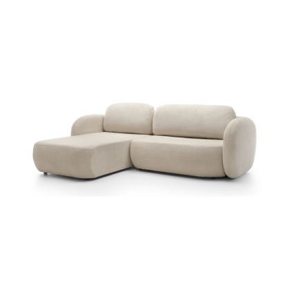 Canapé d'angle convertible OLBIA en L avec coffre de rangement, à gauche, beige