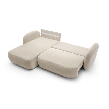 Canapé d'angle convertible OLBIA en L avec coffre de rangement, à gauche, beige
