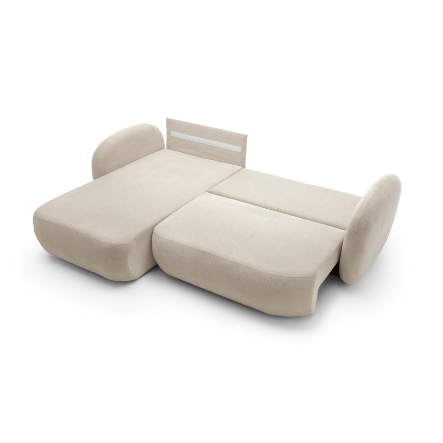 Canapé d'angle convertible OLBIA en L avec coffre de rangement, à gauche, beige