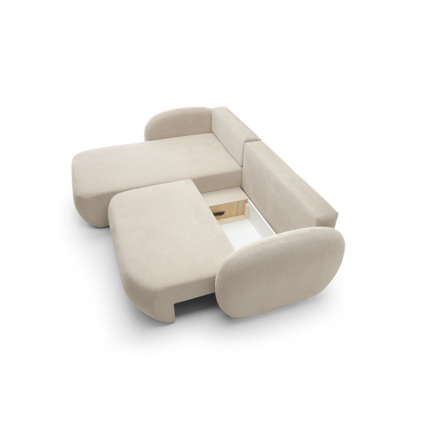 Canapé d'angle convertible OLBIA en L avec coffre de rangement, à gauche, beige
