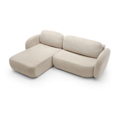 Canapé d'angle convertible OLBIA en L avec coffre de rangement, à gauche, beige