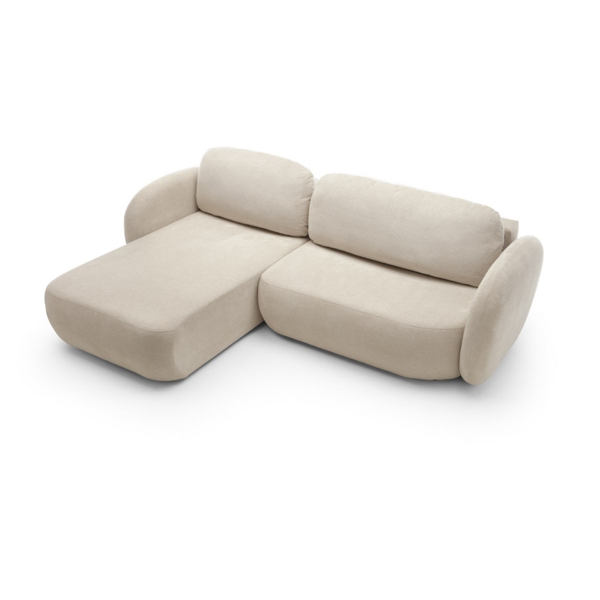 Canapé d'angle convertible OLBIA en L avec coffre de rangement, à gauche, beige