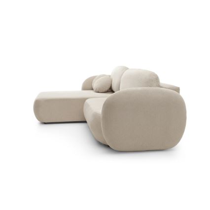 Canapé d'angle convertible OLBIA en L avec coffre de rangement, à gauche, beige