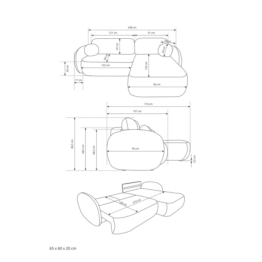 Canapé d'angle convertible OLBIA en L avec coffre de rangement, à gauche, beige