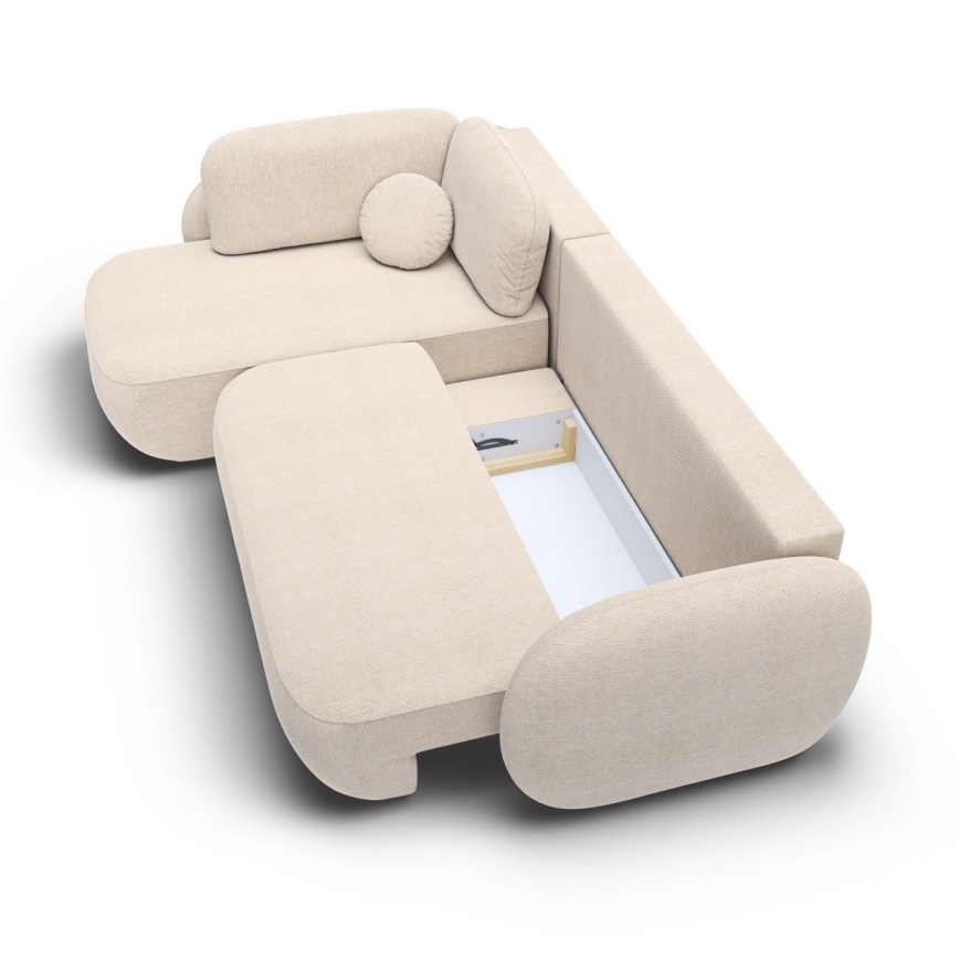 Canapé d'angle convertible OLBIA en L, version gauche, beige, avec coffre de rangement