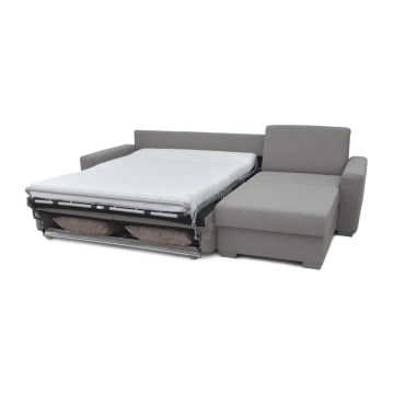 Canapé d'angle convertible pour couchage quotidien avec rangement en L LEKA droit gris