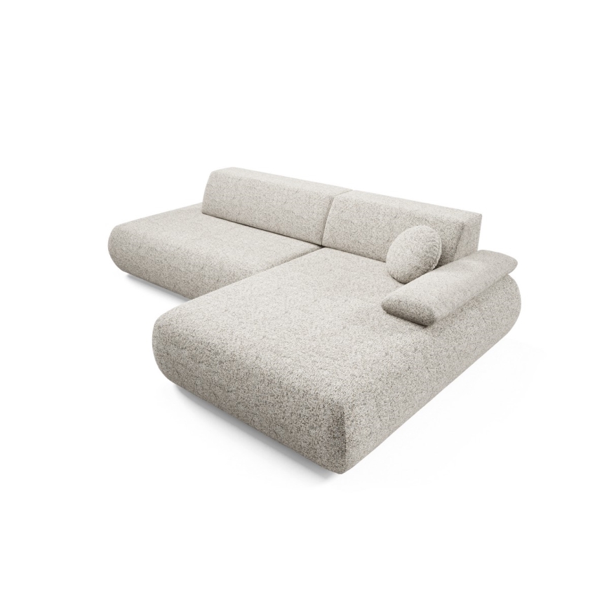 Canapé d'angle convertible PRATO en L, version droite, beige, avec coffre de rangement