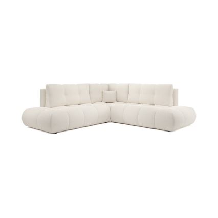 Canapé d'angle convertible rembourré ALMADA en L, version droite, beige, avec coffre de rangement