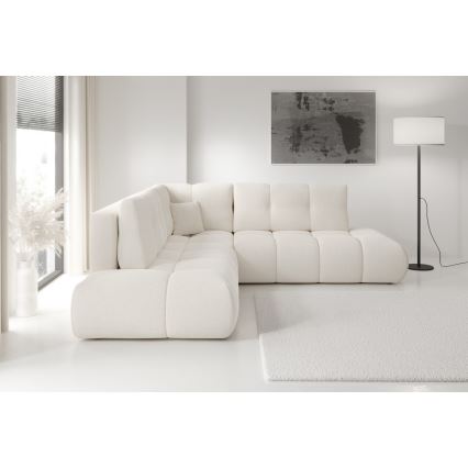 Canapé d'angle convertible rembourré ALMADA en L, version droite, beige, avec coffre de rangement