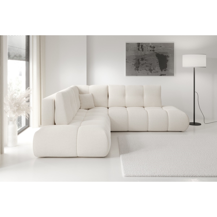 Canapé d'angle convertible rembourré ALMADA en L, version droite, beige, avec coffre de rangement