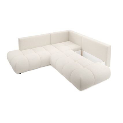 Canapé d'angle convertible rembourré ALMADA en L, version droite, beige, avec coffre de rangement