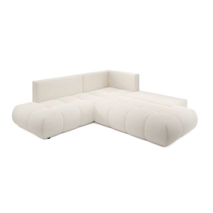Canapé d'angle convertible rembourré ALMADA en L, version droite, beige, avec coffre de rangement