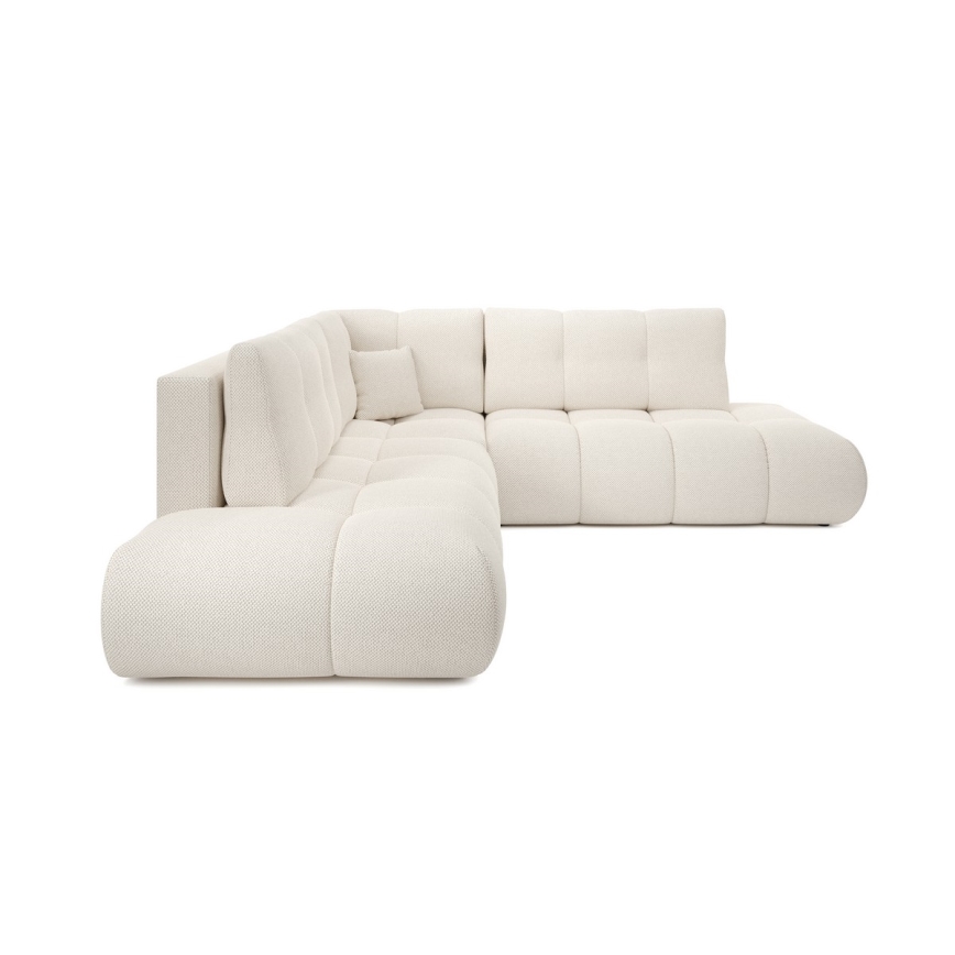 Canapé d'angle convertible rembourré ALMADA en L, version droite, beige, avec coffre de rangement