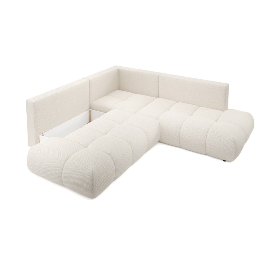 Canapé d'angle convertible rembourré ALMADA en L, côté gauche, avec coffre de rangement, beige
