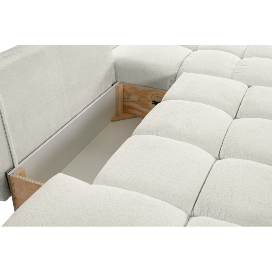 Canapé d'angle convertible tapissé ALMADA en L, côté droit, beige