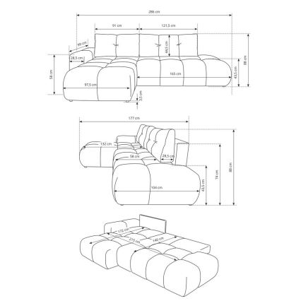 Canapé d'angle convertible tapissé ALMADA en L, côté droit, beige