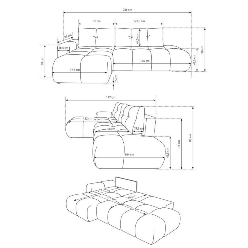 Canapé d'angle convertible tapissé ALMADA en L, côté droit, beige