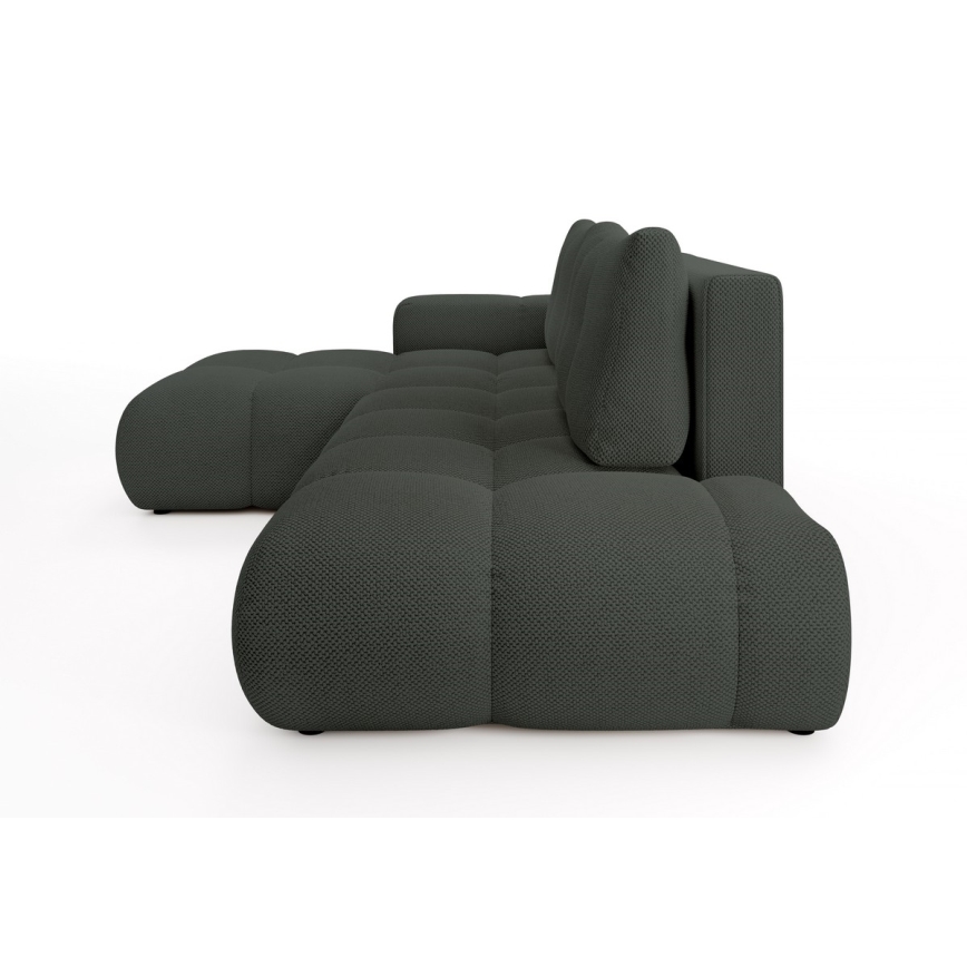 Canapé d'angle convertible rembourré en L ALMADA, version gauche, anthracite, avec coffre de rangement intégré