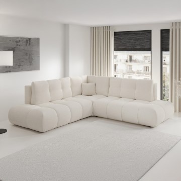 Canapé d'angle convertible rembourré ALMADA en L avec coffre de rangement, angle gauche, beige